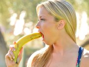 Cute and tasty banana girl masturbates in public park
