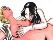 Famous cartoon hero Vampirella with her girlfriend vampires in hardcore orgy