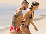Aussie Rugby Player Quade Cooper in his red speedos.