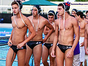 Groups of guys just hanging out at the pool in their skimpy little speedos.