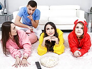 Lucky roomie joins slumber party making it a foursome fuck fest