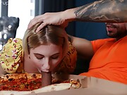 Blonde hottie fucks the creepy pizza delivery boy