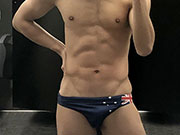 These Aussie flag speedos look tight and tiny on this cute Asian Australian guy.