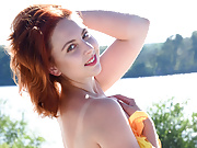Valerie Leche redhead babe wrapped dress strip-tease outdoor at the beach