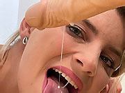 Blonde Katerina Hartlova blowing big pink dildo close-up