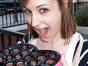 Erica Rempel playing with chocolates