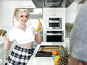 Lexi Lore sucks on a banana before she goes for the real thing