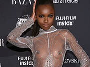 Leomie Anderson wears a see through outfit at Harperâ€™s Bazaar Icons party