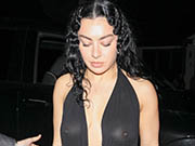 Charli XCX braless in see through dress at the Vanity Fair Event