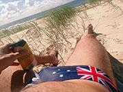 Spending some time on the beach christening my new Aussie speedos.