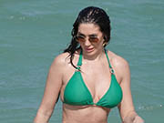 Chloe Ferry showing off her sensational figure in her green skimpy bikini