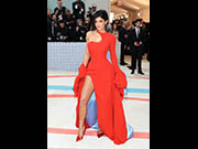 Kylie Jenner in red tight dress at 2023 Met Gala in NYC