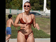 Francia Raisa playing beach volleyball in Malibu