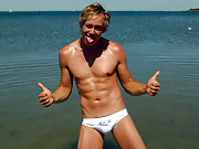 Cute gay Aussie Speedo guy Shannon. Doesn't he look great in those red speedos?