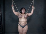 Karla Lane busty bbw sub bound in rope her naked body is clamped